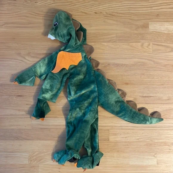 Little Kids Green Dinosaur Dragon Costume, full zip with tail, size 12 mo - Picture 2 of 11